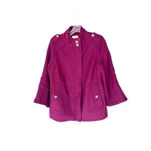 Chico's Wool Coat Burgundy Mock Neck Outdoor Dressy Casual Office Size Small Pet